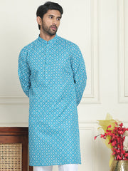 Men's Geometric Printed Kurtas. ( KO 5198 Blue ) [FF] [L-19-18]