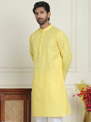 Men's Geometric Printed Kurtas. ( KO 5198 Lemon ) [FF] [L-19-18]