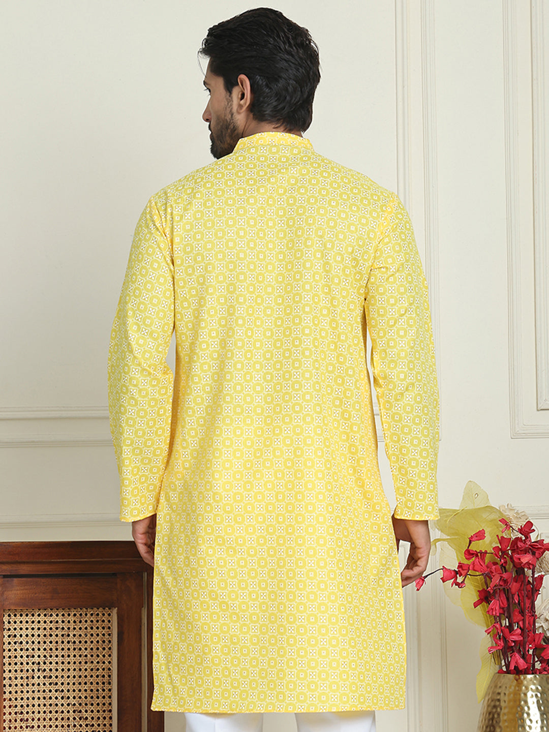 DesiQlo Men Printed Kurta Only - Yellow - KO_5198Lemon_S