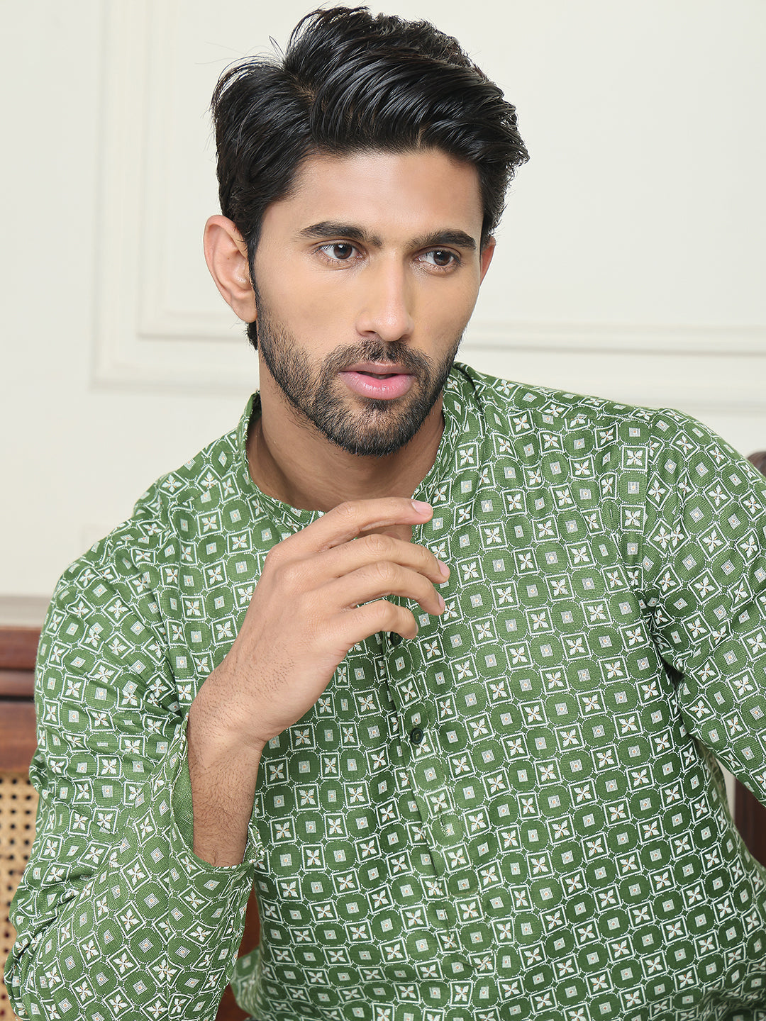 Men's Geometric Printed Kurtas. ( KO 5198 Olive ) [FF] [L-19-18]