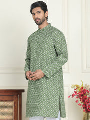 Men's Geometric Printed Kurtas. ( KO 5198 Olive ) [FF] [L-19-18]
