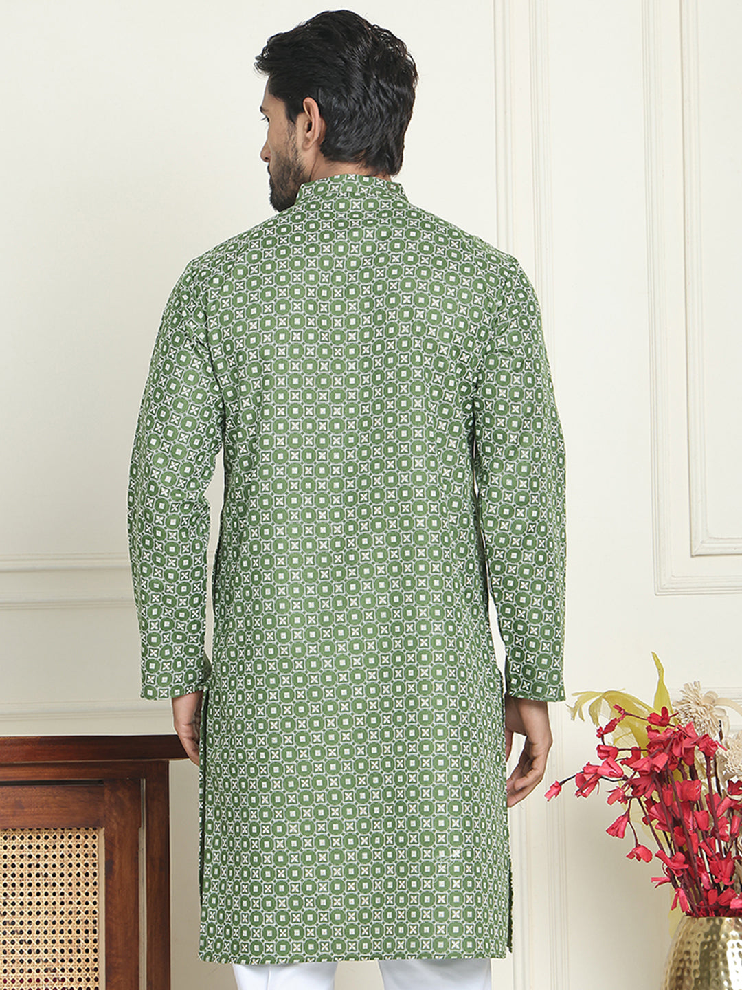 DesiQlo Men Printed Kurta Only - Green - KO_5198Olive_S