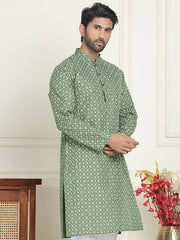 Men's Geometric Printed Kurtas. ( KO 5198 Olive ) [FF] [L-19-18]