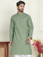Men's Geometric Printed Kurtas. ( KO 5198 Olive ) [FF] [L-19-18]