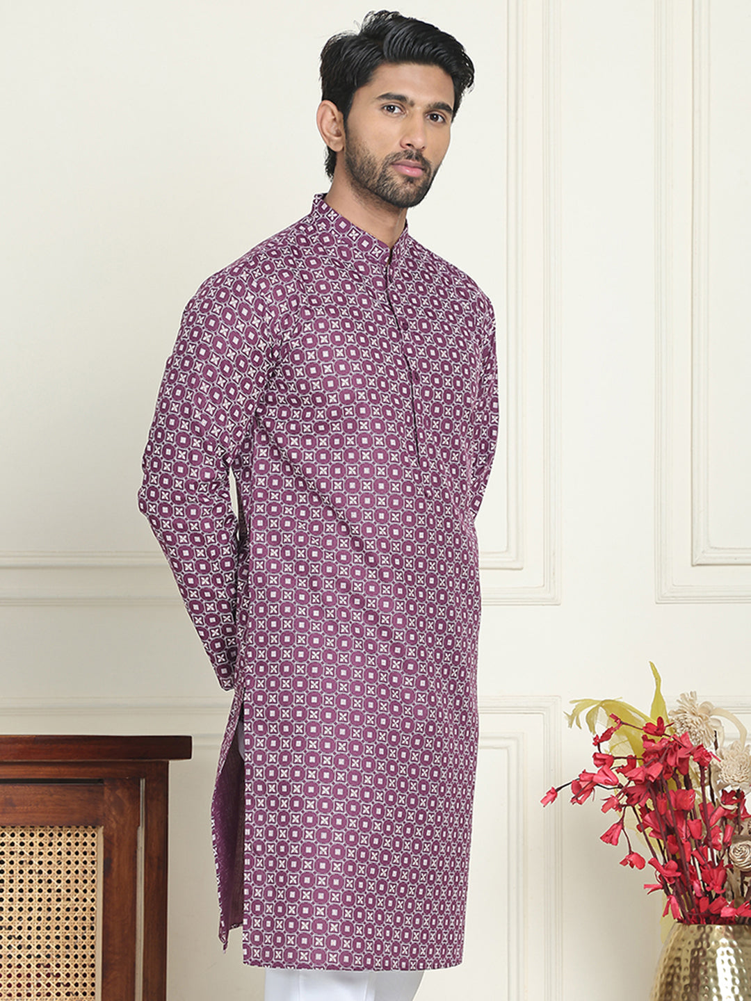 DesiQlo Men Printed Kurta Only - Purple - KO_5198Purple_S