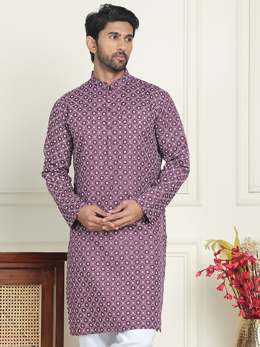 DesiQlo Men Printed Kurta Only - Purple - KO_5198Purple_S