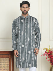 Embroidery and mirror work straight Kurtas. ( KO 5199 Grey ) [FF] [ I1 & I2 ]