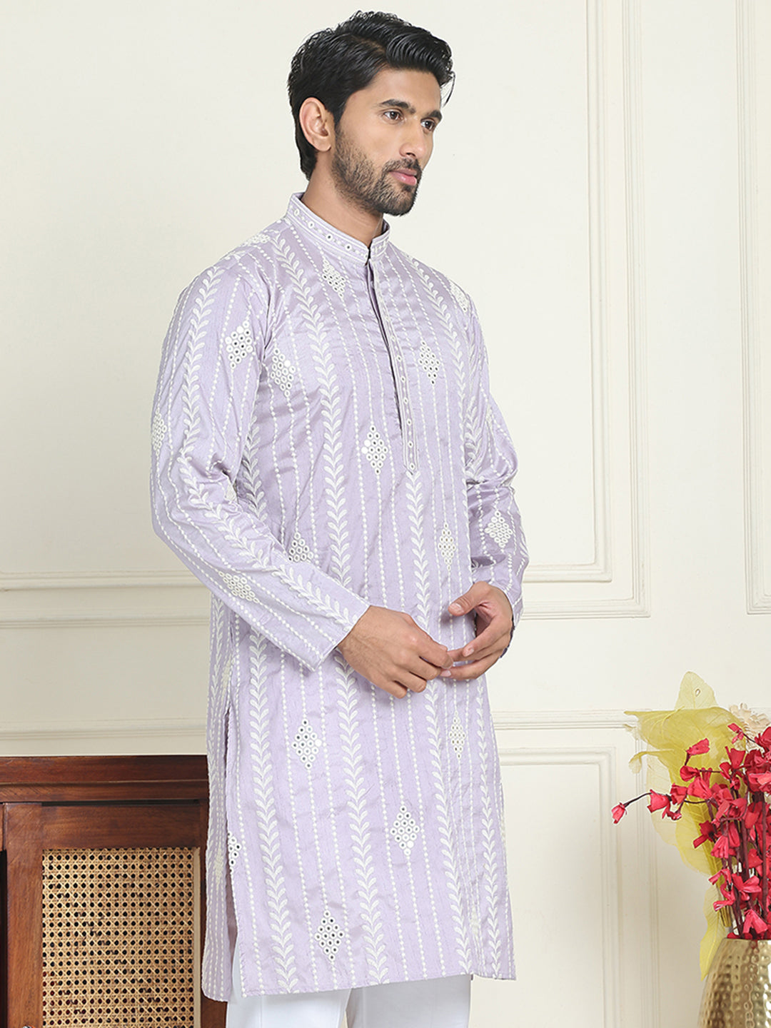 DesiQlo Men Embroidered Kurta Only - Purple - KO_5199lavender_S