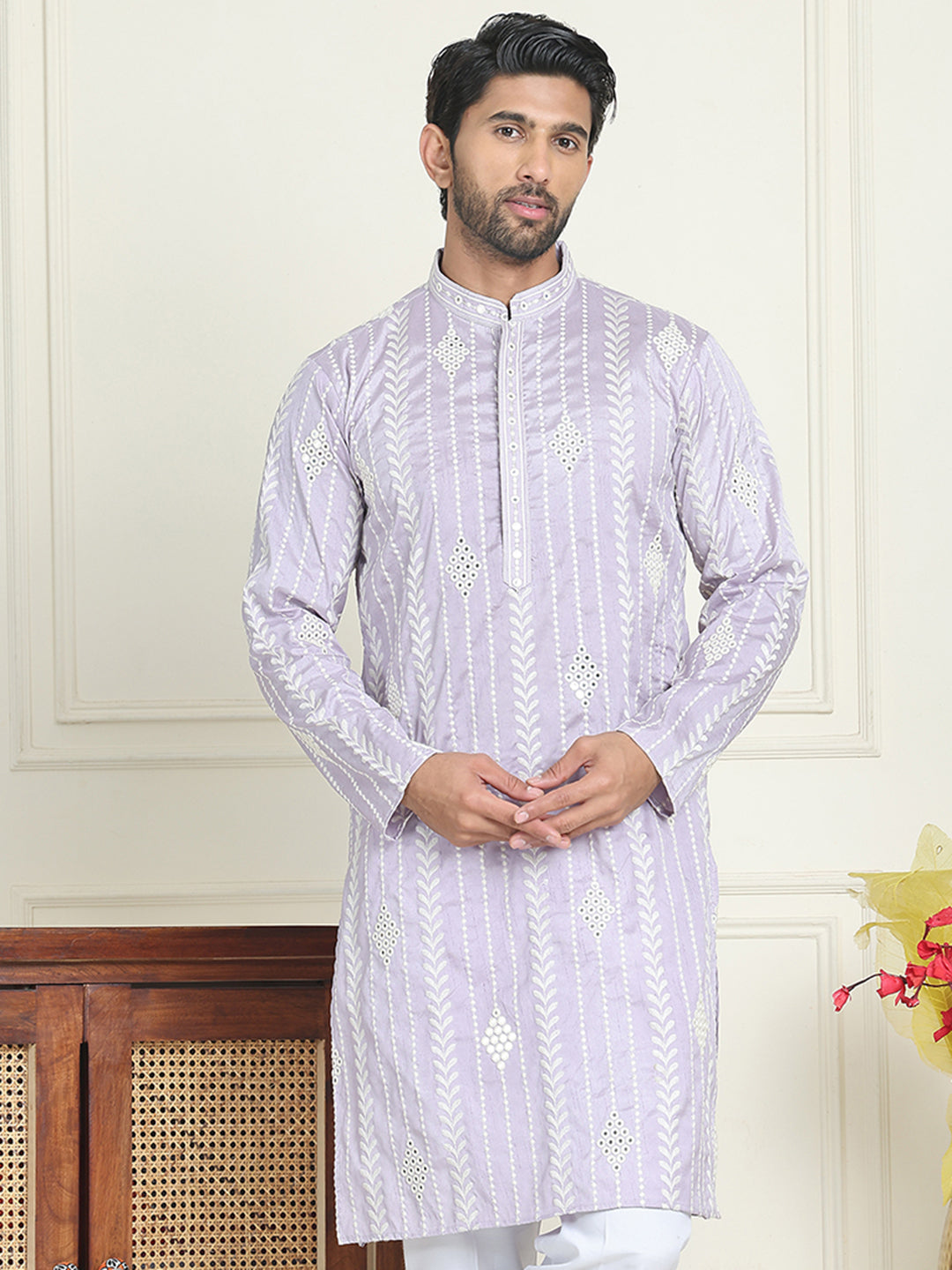 DesiQlo Men Embroidered Kurta Only - Purple - KO_5199lavender_S