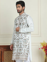 Floral Embroidered Straight Kurtas For Men ( KO 5200 White ) [FF] [H-7]