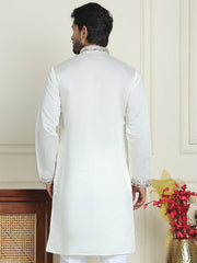 Floral Embroidered Straight Kurtas For Men ( KO 5200 White ) [FF] [H-7]