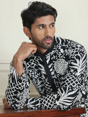 Embroidered Silk Blend Kurtas ( KO 5201 Black ) [FF] [P-1-4]