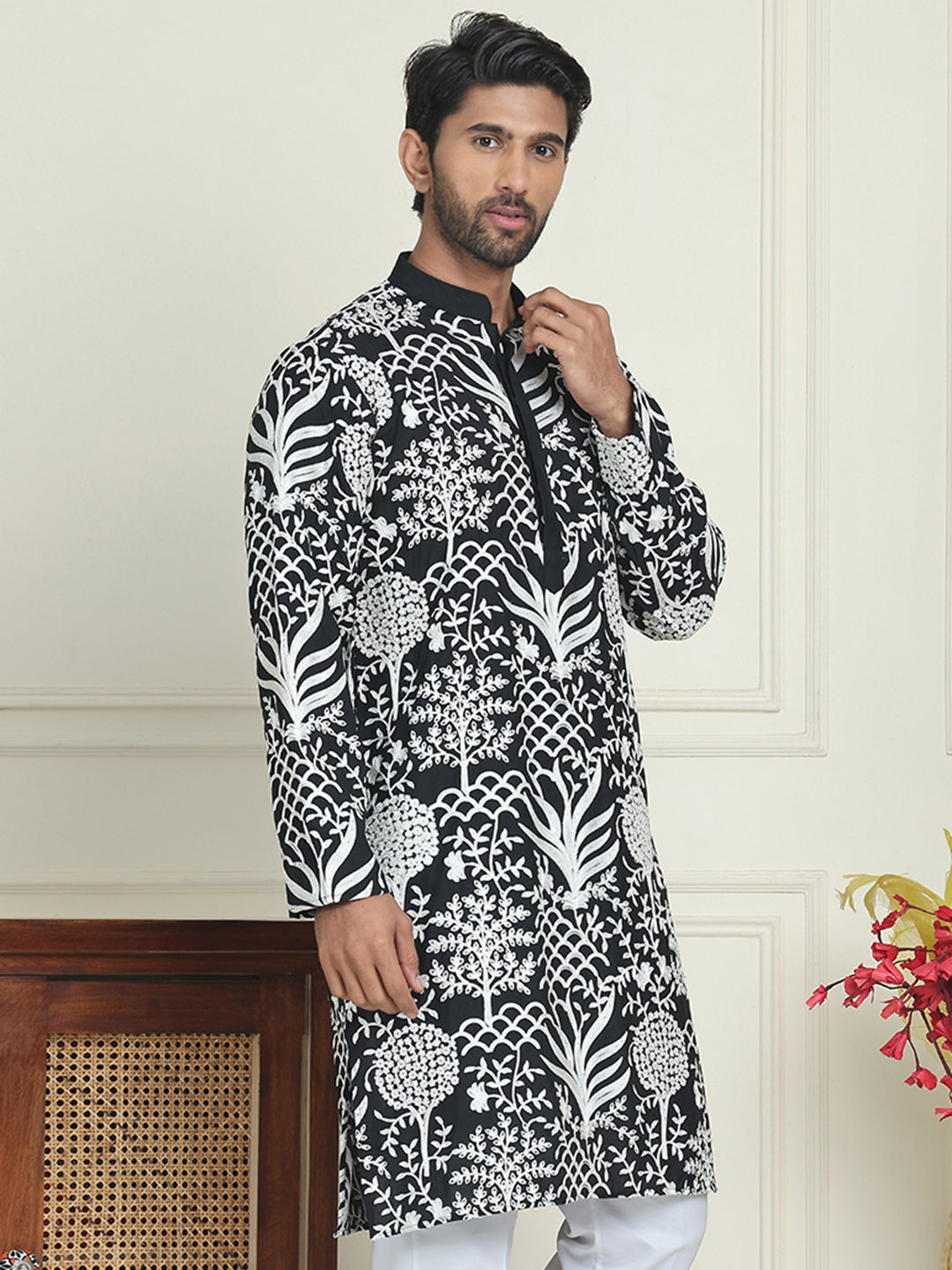 DesiQlo Men Embroidered Kurta Only - Black - KO_5201Black_S