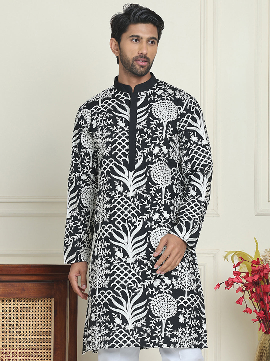 DesiQlo Men Embroidered Kurta Only - Black - KO_5201Black_S
