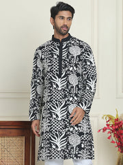 Embroidered Silk Blend Kurtas ( KO 5201 Black ) [FF] [P-1-4]