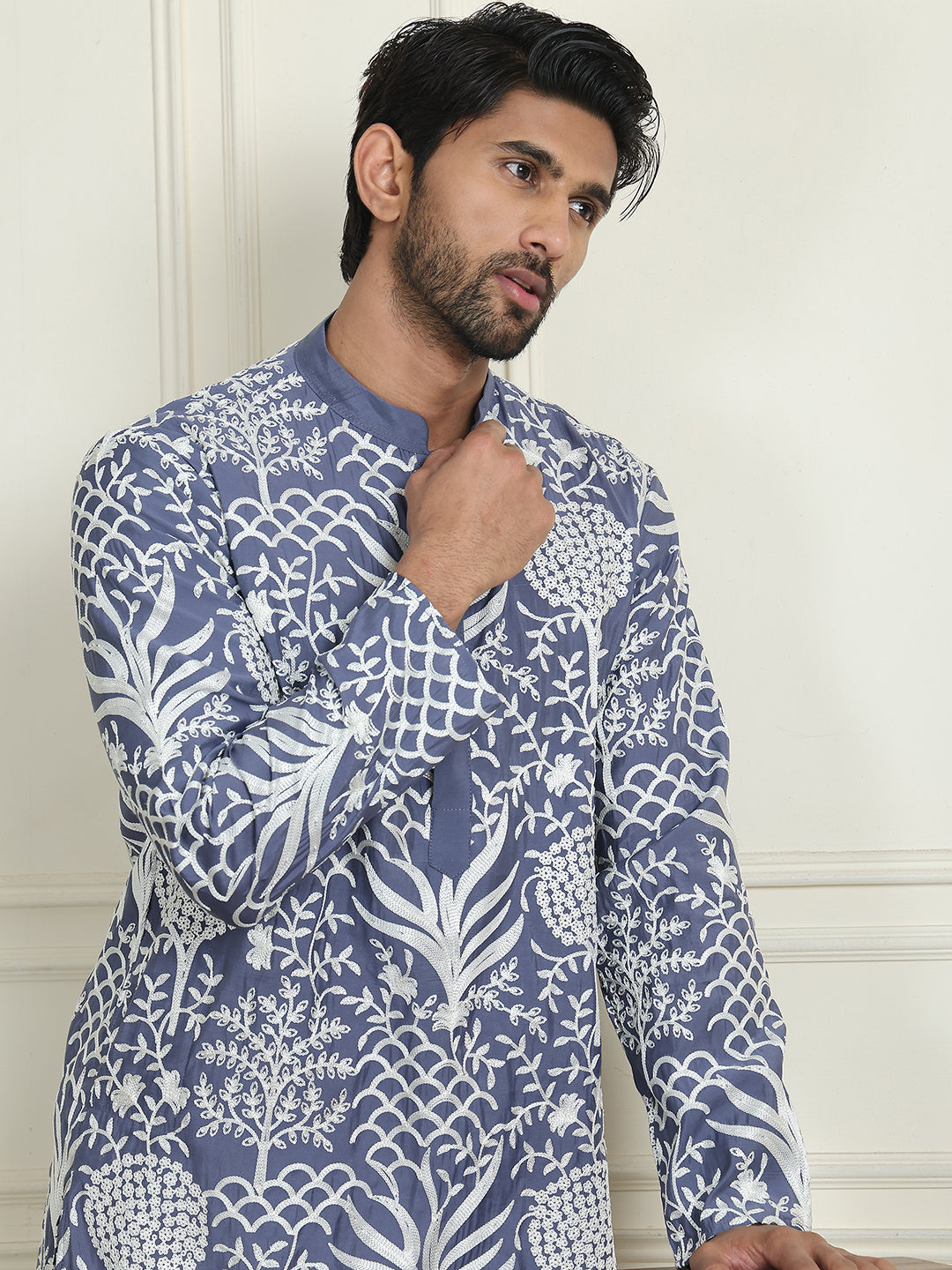 Embroidered Silk Blend Kurtas ( KO 5201 Blue ) [FF] [P-1-4]