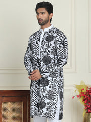 Embroidered Silk Blend Kurtas ( KO 5201 White ) [FF] [P-1-4]