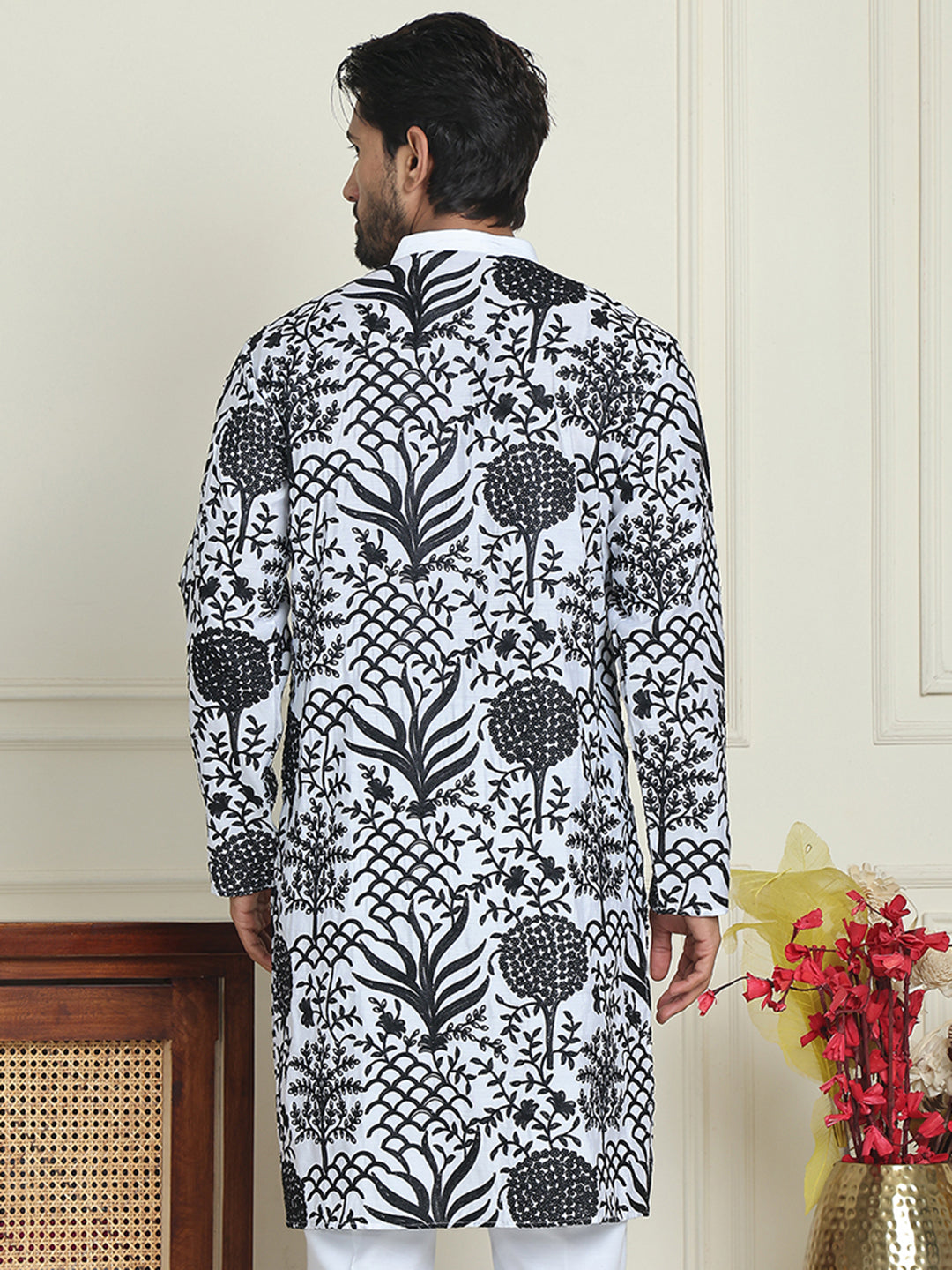DesiQlo Men Embroidered Kurta Only - White - KO_5201White_S