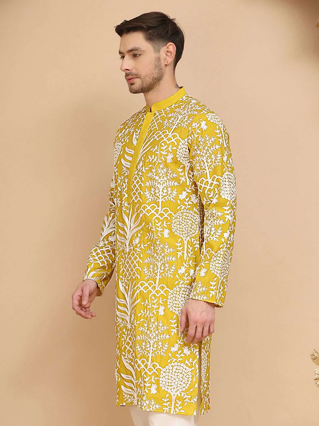 DesiQlo Men Embroidered Kurta Only - Yellow - KO_5201Yellow_S