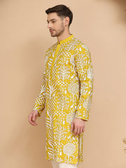Embroidered Silk Blend Kurtas ( KO 5201 Yellow ) [FF] [P-1-4]