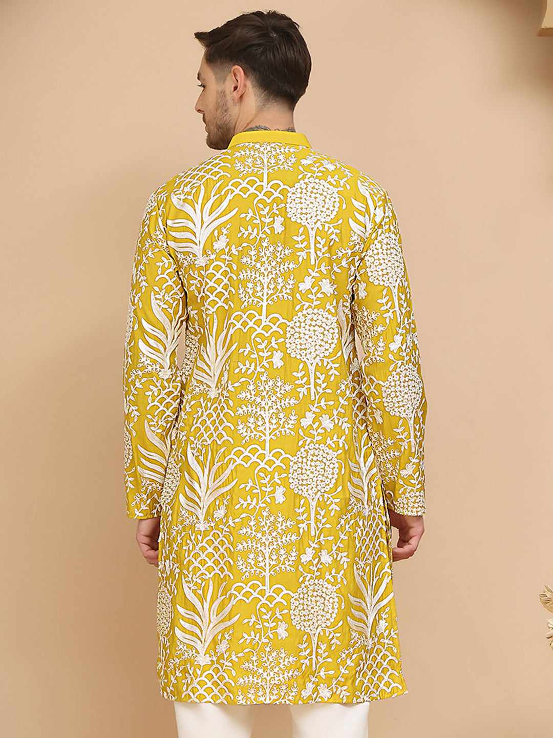 DesiQlo Men Embroidered Kurta Only - Yellow - KO_5201Yellow_S