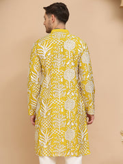Embroidered Silk Blend Kurtas ( KO 5201 Yellow ) [FF] [P-1-4]