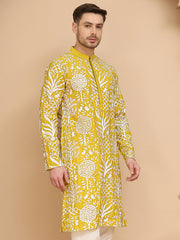 Embroidered Silk Blend Kurtas ( KO 5201 Yellow ) [FF] [P-1-4]