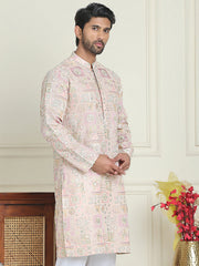 Embroidered Straight Kurtas For Men ( KO 5202 Peach ) [FF] [J-4]