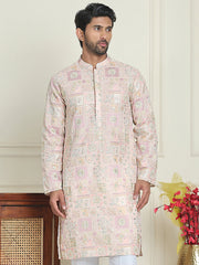 Embroidered Straight Kurtas For Men ( KO 5202 Peach ) [FF] [J-4]