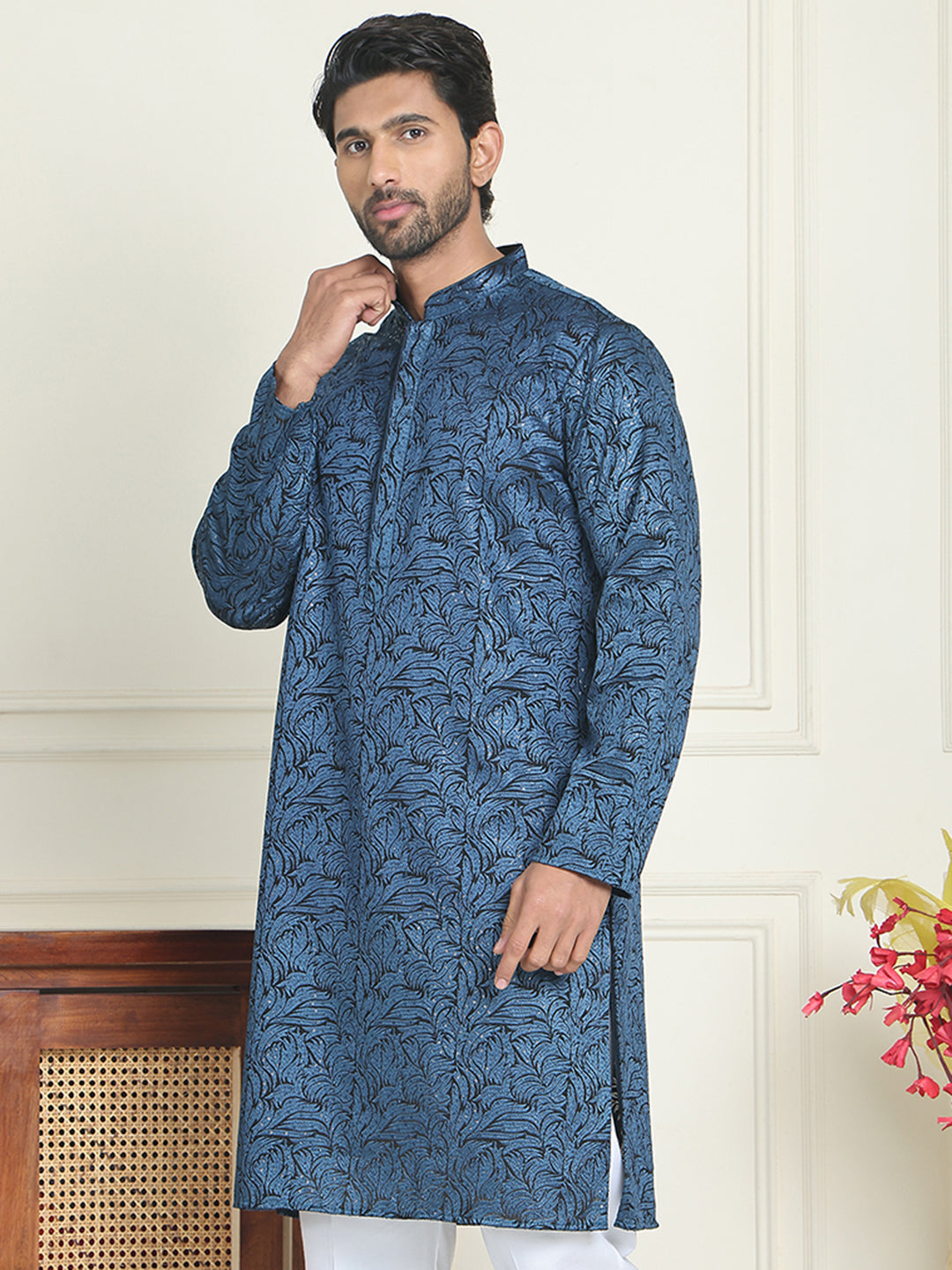 DesiQlo Men Embroidered Kurta Only - Multicolor - KO_5205Peacock_S