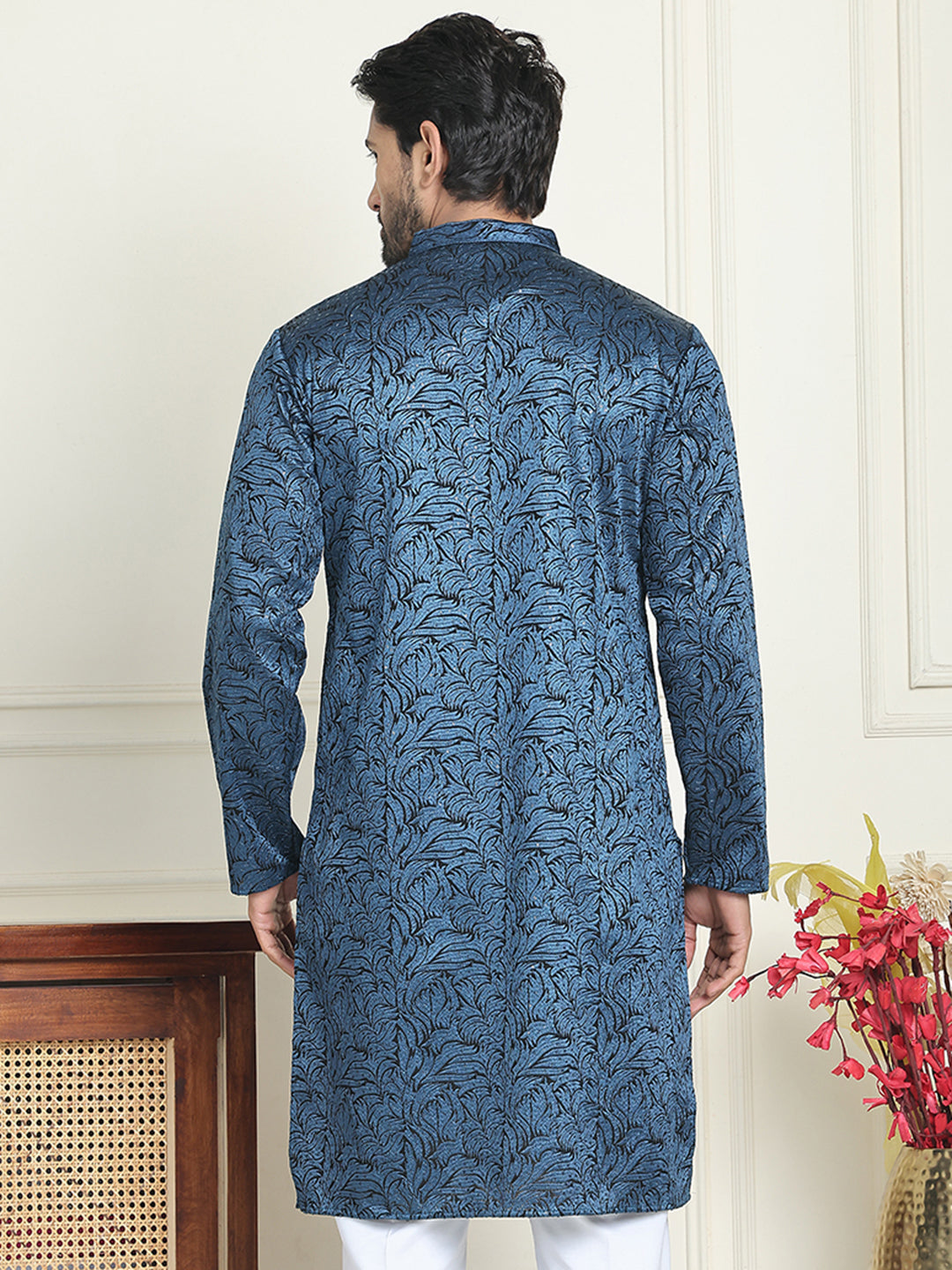 DesiQlo Men Embroidered Kurta Only - Multicolor - KO_5205Peacock_S