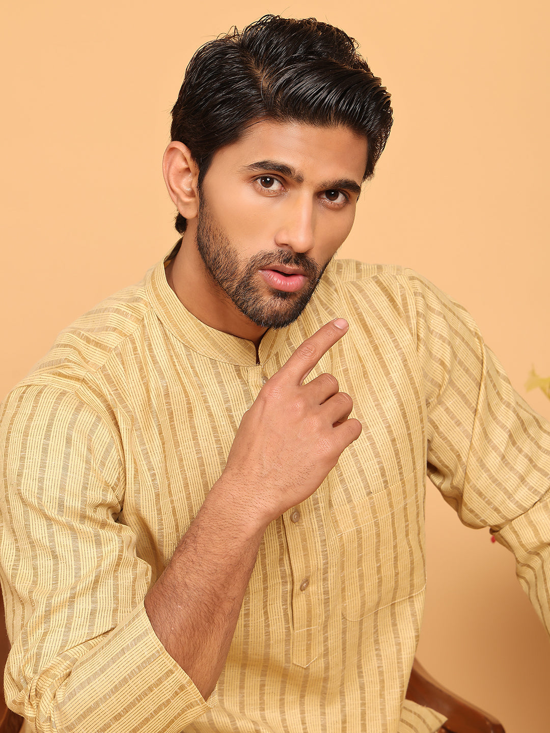Men's Cotton Striped Kurtas ( KO 5207 Beige ) [FF] [R-2-3]