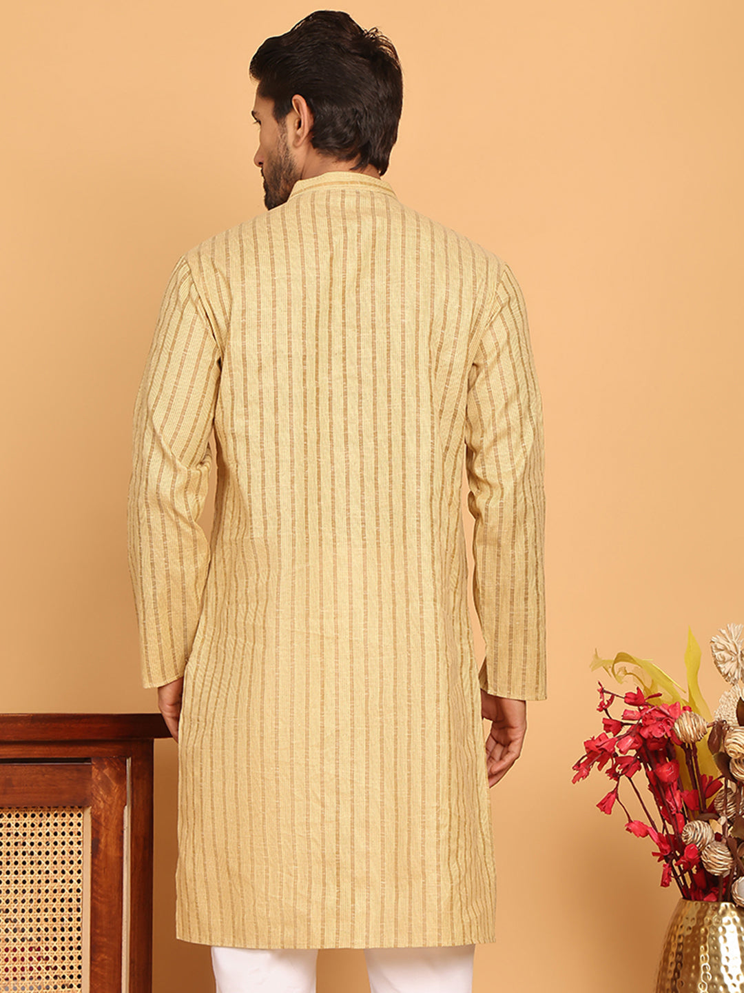DesiQlo Men Striped Kurta Only - Beige - KO_5207Beige_S