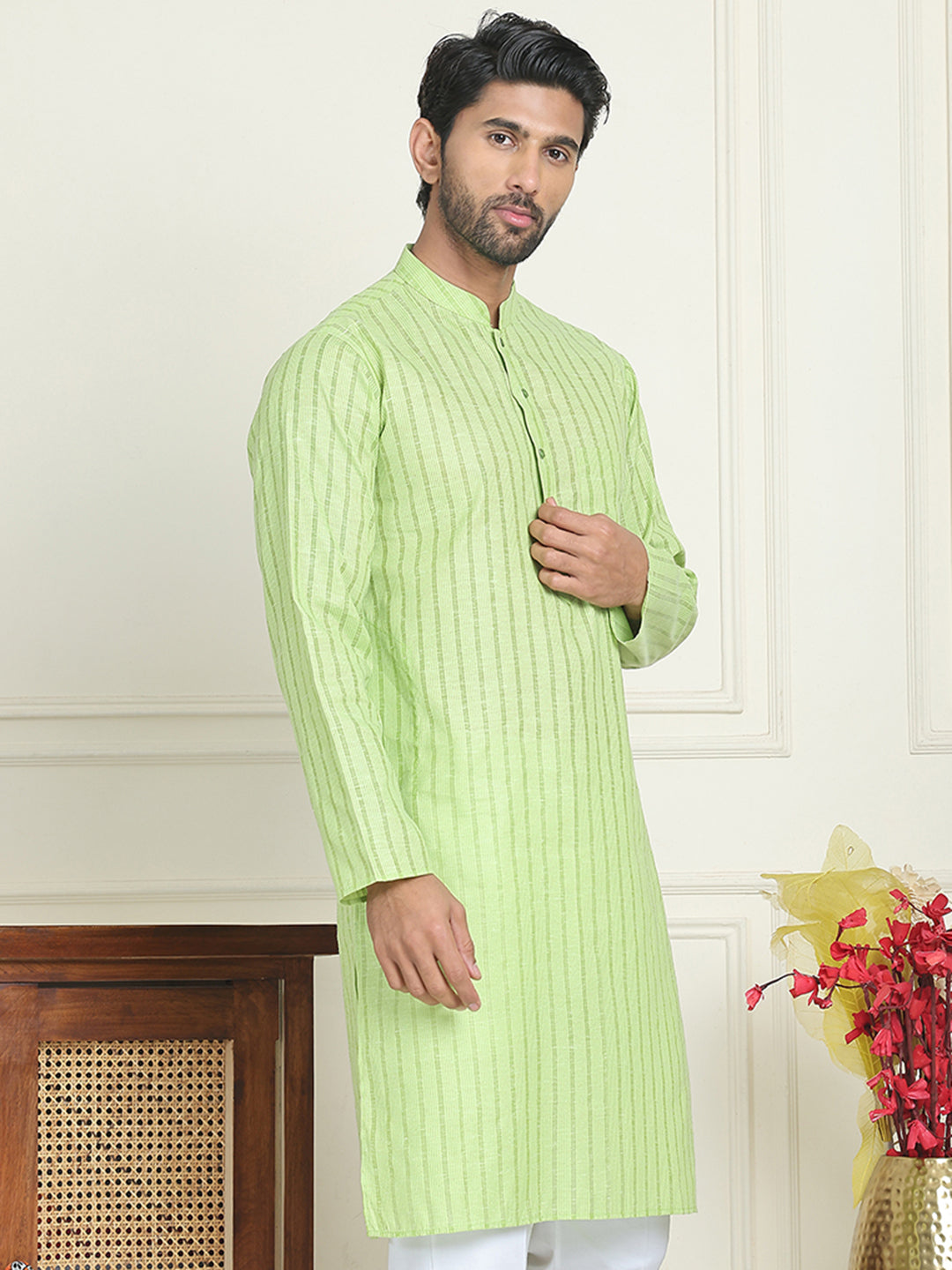 DesiQlo Men Striped Kurta Only - Green - KO_5207Green_S