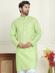 Men's Cotton Striped Kurtas ( KO 5207 Green ) [FF] [R-2-3]