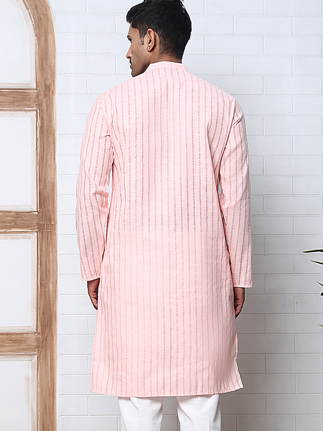 DesiQlo Men Striped Kurta Only - Orange - KO_5207Peach_S