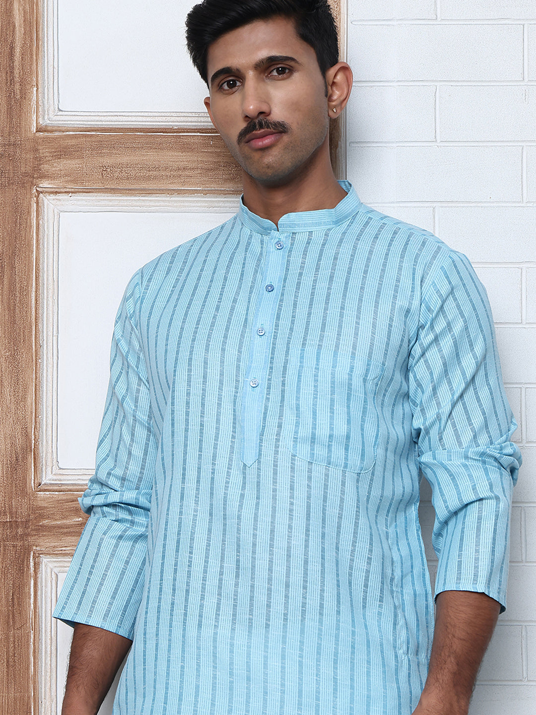 DesiQlo Men Striped Kurta Only - Blue - KO_5207Sky_S