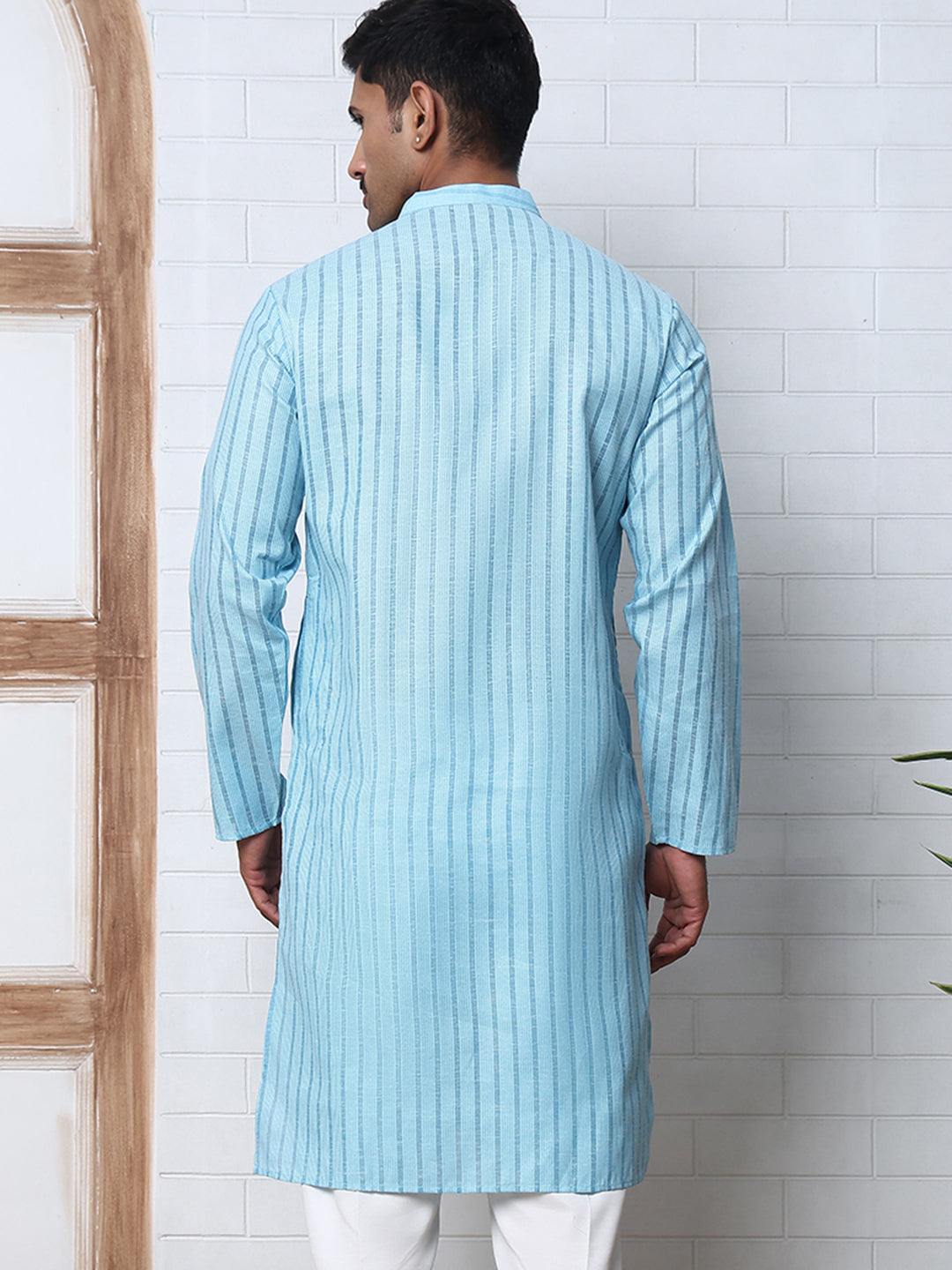 DesiQlo Men Striped Kurta Only - Blue - KO_5207Sky_S