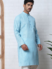 Men's Cotton Striped Kurta ( KO 5207 Sky ) [FF] [R-2-3]
