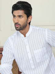 Men's Cotton Striped Kurtas ( KO 5207 White ) [FF] [R-2-3]