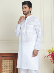 Men's Cotton Striped Kurtas ( KO 5207 White ) [FF] [R-2-3]