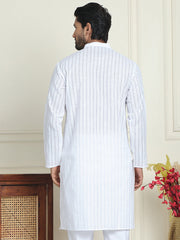 Men's Cotton Striped Kurtas ( KO 5207 White ) [FF] [R-2-3]