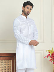 Men's Cotton Striped Kurtas ( KO 5207 White ) [FF] [R-2-3]