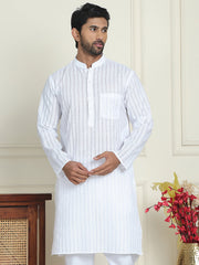 Men's Cotton Striped Kurtas ( KO 5207 White ) [FF] [R-2-3]