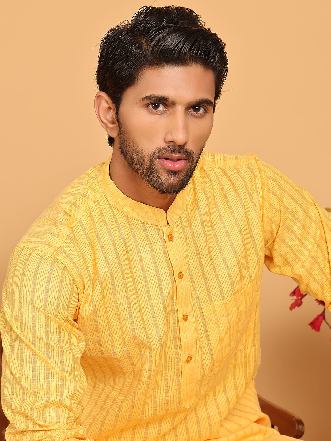DesiQlo Men Striped Kurta Only - Yellow - KO_5207Yellow_S