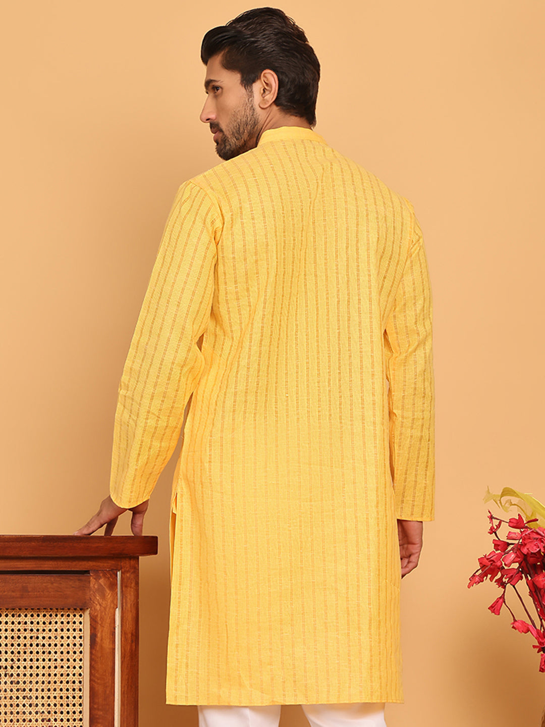 DesiQlo Men Striped Kurta Only - Yellow - KO_5207Yellow_S