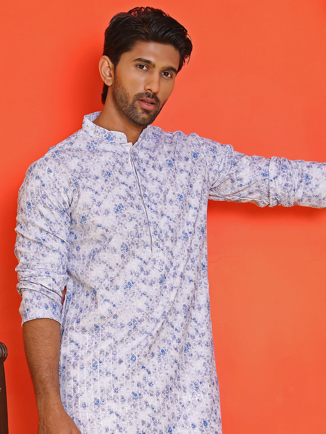 DesiQlo Men Embroidered Kurta Only - Blue - KO_5208Blue_S