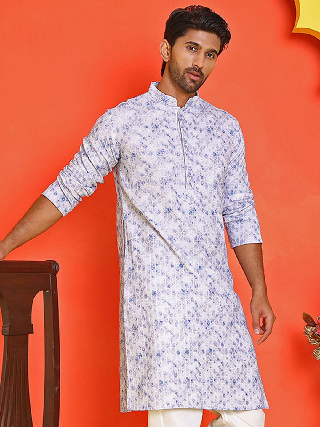 DesiQlo Men Embroidered Kurta Only - Blue - KO_5208Blue_S