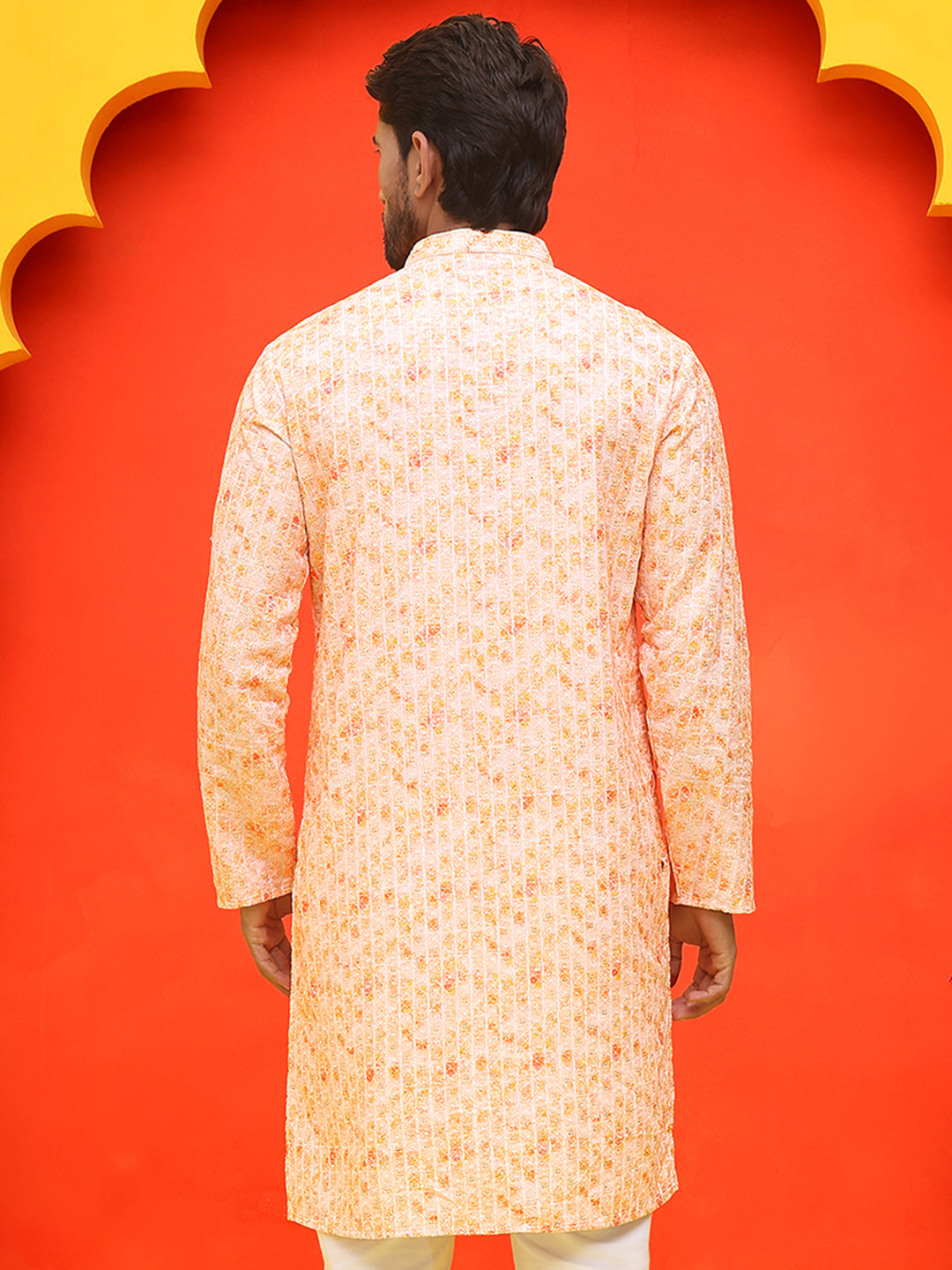 DesiQlo Men Geometric Kurta Only - Orange - KO_5208Orange_S