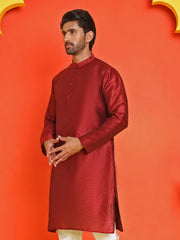 Solid Dupion Silk Kurtas for Men ( KO 5209 Maroon ) [FF] [(636) BASEMENT]